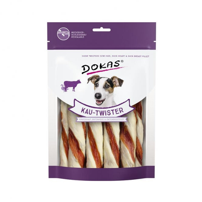Dokas Dog Snack Kau Twister Rinderhaut, Entenherz & Entenbrust 200 g