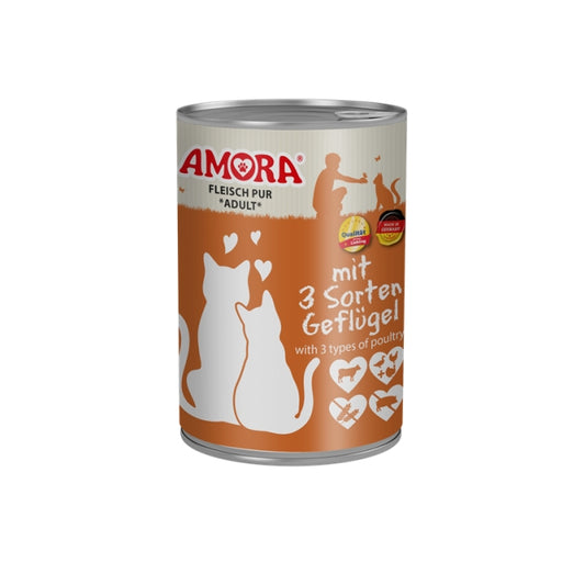 Amora Cat Dose Fleisch Pur 3 Sorten Geflügel - 400g