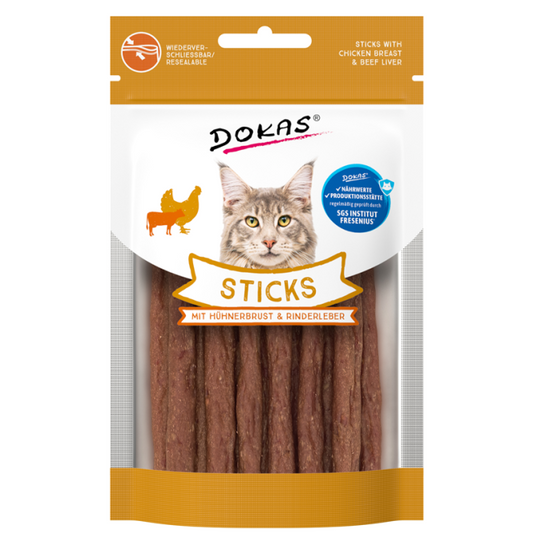 Dokas Cat Snack Sticks mit Hühnerbrust + Rinderleber 30g